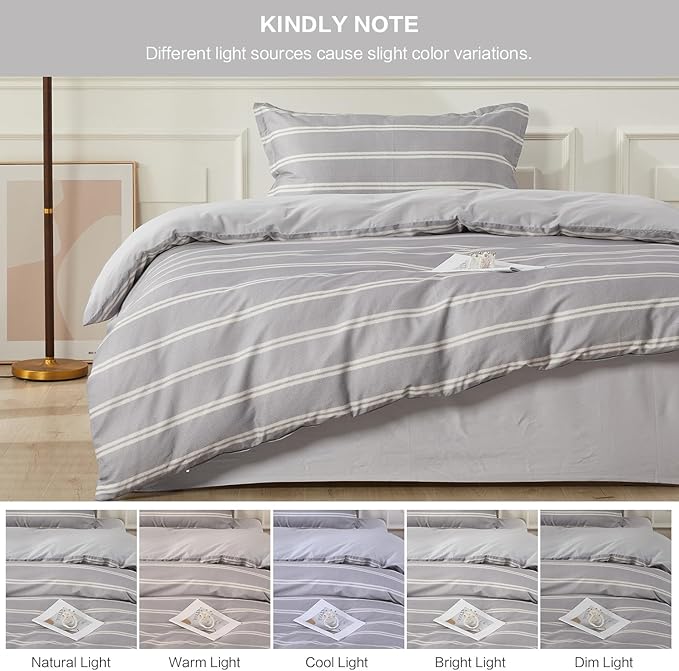SAPHREAS Boy Gray Stripes Duvet Cover Set Twin Size 2pcs Dark Grey Streak Bedding Comforter Cover Set 1 Duvet Cover 1 Pillow Sham