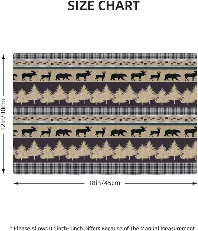 Rustic Deer Placemats Set of 4,Wild Bear Deer Paw Print Decor Kitchen Mats for Pattern Rustic Farmhouse Style Place Mats for Dining Table 12x18 Inch 4 PCS