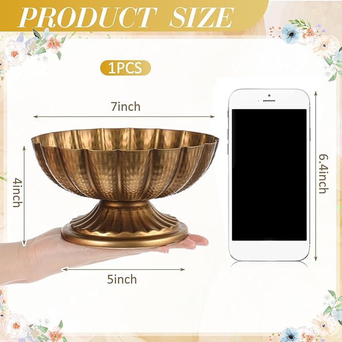 1 Pcs Metal Compote Bowl for Centerpiece Flower Holder Small Compote Vase Indoor Outdoor Flowers Fruits Plant for Christmas Wedding Home Party Decoration (Medium,Gold Bronze)