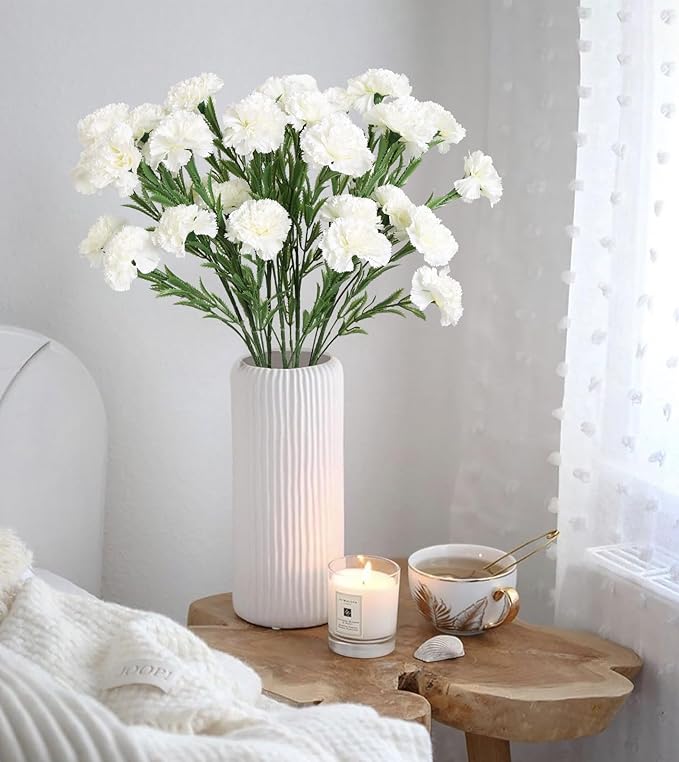 IPOPU White Carnations Artificial Flowers 6PCS 30 Heads Silk Carnations 27.56in Artificial Flowers with Stems for Wedding Home Centerpieces Floral Arrangements(White)