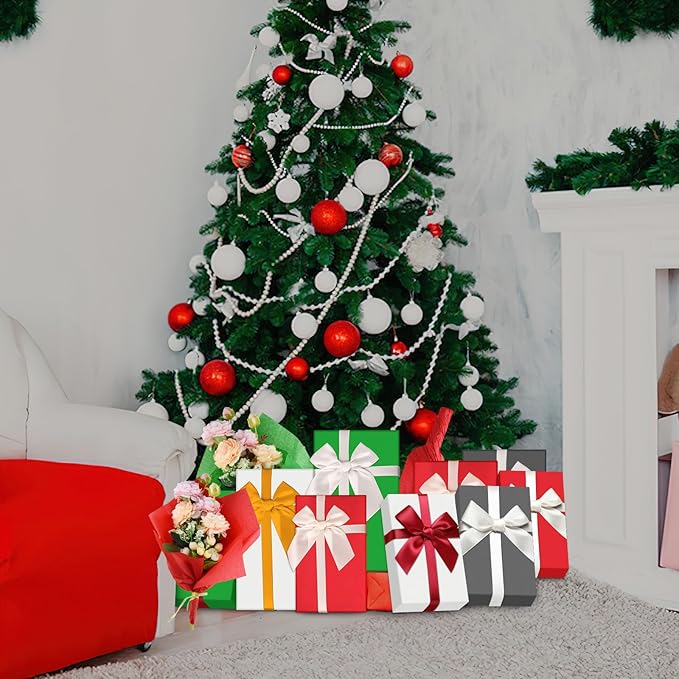 NEBURORA 100 Sheets Christmas Tissue Paper Red Green Grey White Gift Wrapping Tissue Paper for Holiday Gift Crafts Bags and Party Decorations
