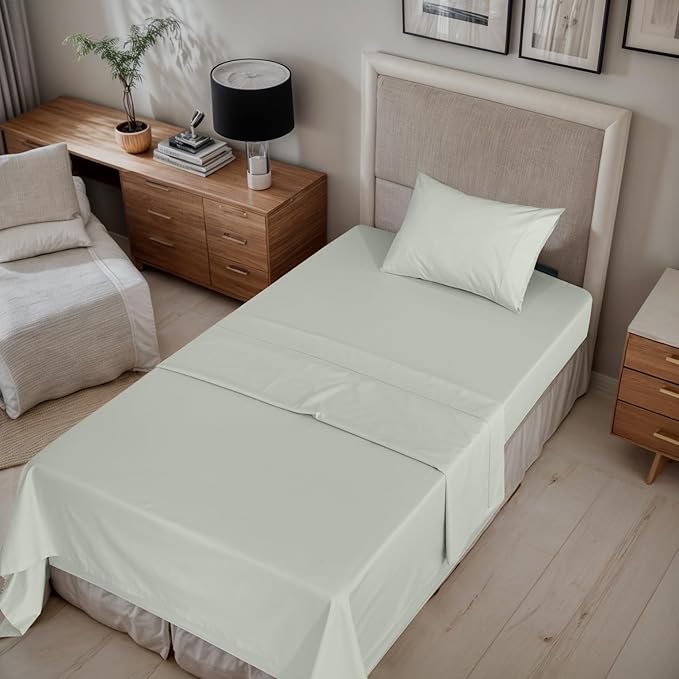 RUVANTI 100% Organic Cotton Sheets Twin Size, Percale Weave, GOTS Certified, 3-Piece Set, Deep Pocket 15", Crisp & Breathable, Soft Durable Bedding, Sábanas Algodón Orgánico – Mineral Gray