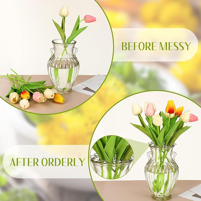 Hotop 3 Pcs Flower Arrangement Holder Floral Grid Flower Frog Tool Wire Stainless Steel Easy Arranger Floral Organizer for Vase Stems Bouquets(5'', 6'', 7'' Dia,Cute Style)