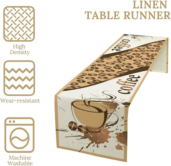 Vintage Coffee Table Runner Coffee Theme Beans Seasonal Dinner Runner for Retro Farmhouse Kitchen Dining Coffee Table Decoration Cabin Home Holiday Party 13x60in
