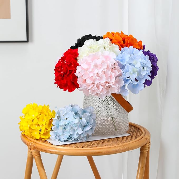 Fake Black Hydrangea Artificial Flowers - Faux Silk Hydrangeas Flowers Heads with Stems Real Touch for Home Wedding Party Table Decor(Black,Black of 10)