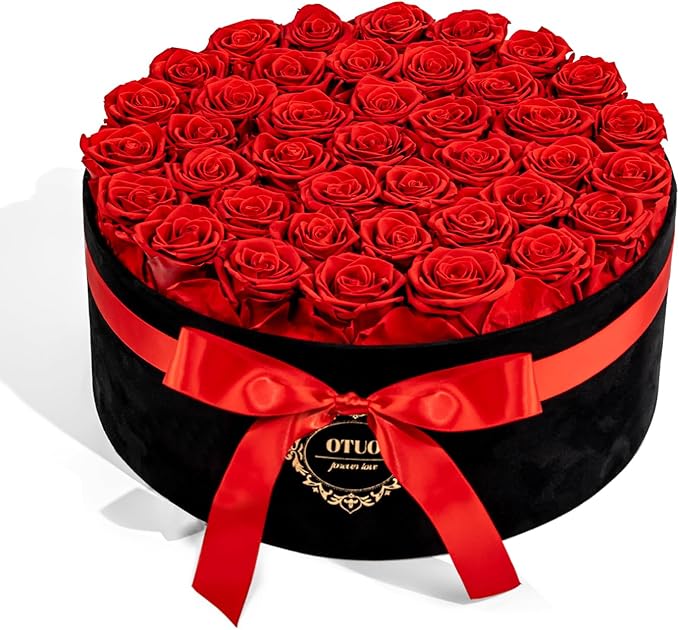 40 Real Preserved Roses in Suede Box Forever Roses Last Up to 3 Years, Flowers for Delivery Prime, Mother’s Day, Birthday, Christmas - Red