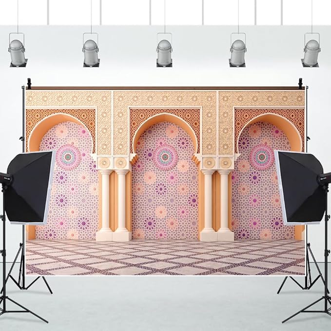 Yeele 8x6ft Bohemia Palace Backdrop Boho Style Pink Floral Wall Plaid Floor Dreamy Villa Inside Photography Background for Wedding Bridal Shower Girl Birthday Party Decor Portrait Photo Shoot Prop