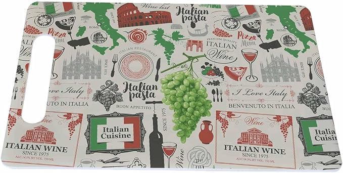 Retro Italian Pattern Cutting Boards Wine Food Grapes Architecture Cutting Boards Kitchen Chopping Board with Handles Non Slip Plastic 16 x 10 x 0.24 Inch