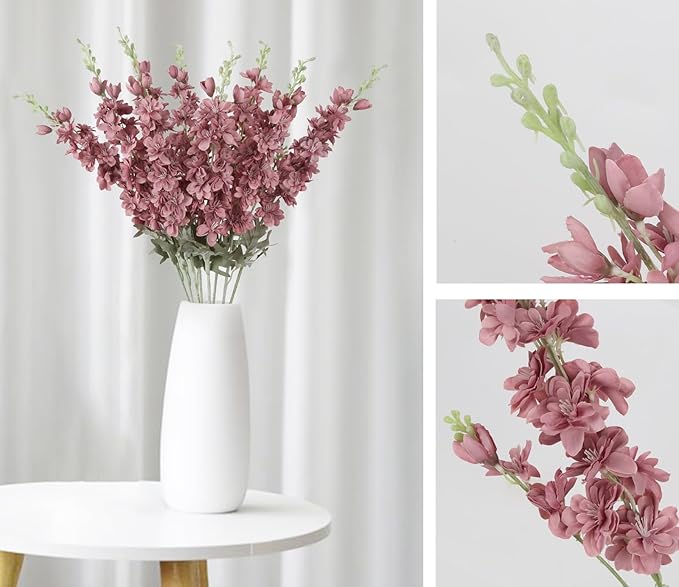 8PCS Delphinium Artificial Flowers Larkspur Fake Flowers 33.5in Long Stem Faux Silk Flowers for Tall Vases for Home Wedding Party Floral Arrangements Centerpiece Table Decorations (Cameo Brown)