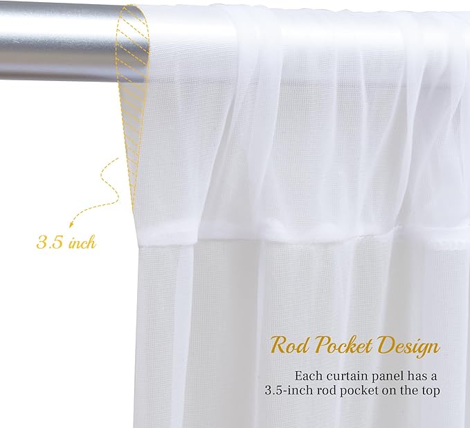30x10ft White Tulle Backdrop Curtain with Lights String for Parites, Sheer Backdrop Curtains for Wedding Baby Shower Birthday Party Photo Shoot Decorations