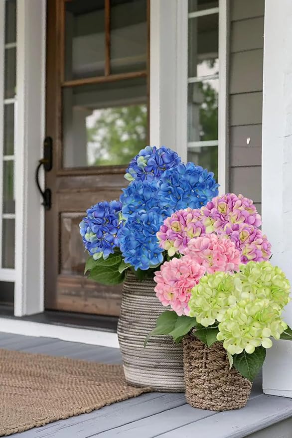 Hollyone 6 Pcs Blue Hydrangea Artificial Flowers Heads with Stems Silk Faux Hydrangea Blue Fake Flowers for Home Indoor Outdoor DIY Floral Wedding Flower Bouquets Kitchen Table Centerpiece Decor
