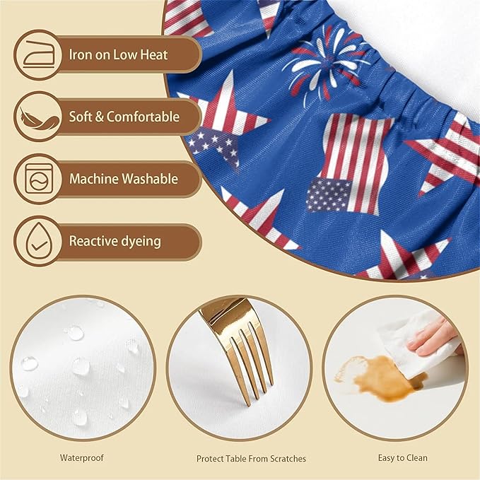 Rectangle Table Cloth Cover Waterproof Elastic Fitted Polyester Fitted Tablecloths for 4 Foot Tables for Indoor,Picnic, Camping, Outdoor （48" x 30"，American Flag）