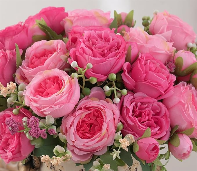 2 Packs Peonies Artificial Flowers, Silk Rose Pink Artificial Peonies Flowers Fake Peonies Faux Peonies Bouquet for Centerpiece Table Wedding Party Home Decor (2, Rose Red & Pink)