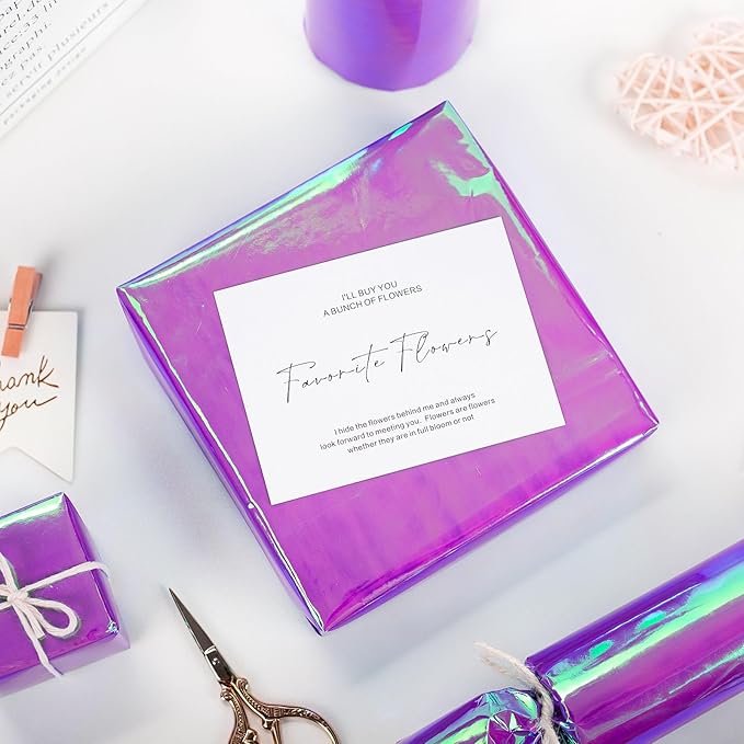 Yarcony Purple Wrapping Paper Roll - 17Inch x 33Feet - Thick Luxury Holographic Iridescent Texture Girls Gift Wrap Paper for Birthday, Wedding, Bridal Shower, Valentine's Day, Christmas, Holiday