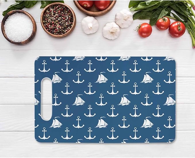 Anchor Cutting Boards Maritime Sailing Tourism Nautical Boats Blue Cutting Boards Kitchen Chopping Board with Handles Non Slip Plastic 16 x 10 x 0.24 Inch