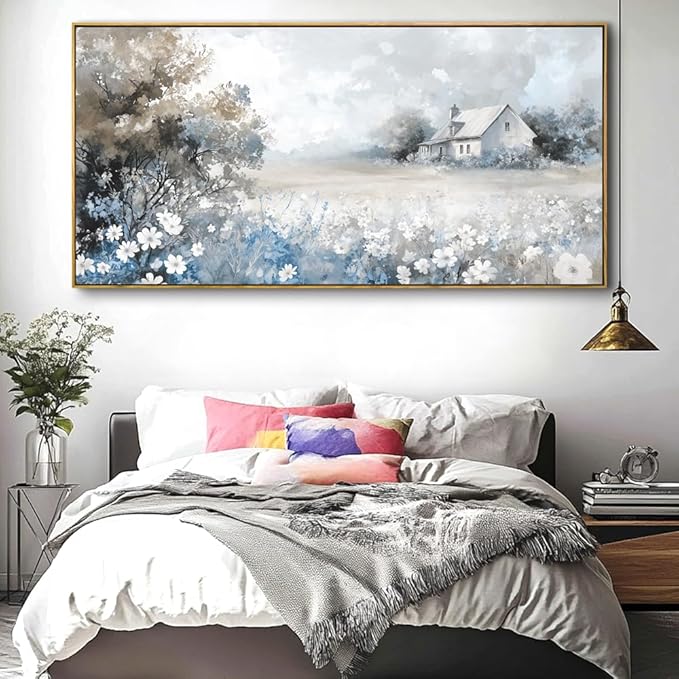 Landscape Abstract Landscape Wall Art - Large Framed Canvas Painting for Living Room, Bedroom, Modern Artwork Decor - 48x24 Inch Ready-to-Hang