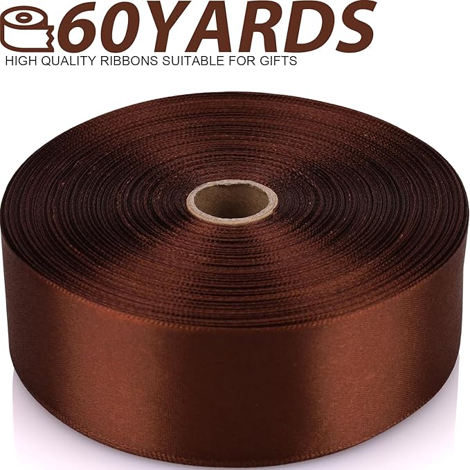 1-1/2 Inch 60 Yards Brown Solid Satin Ribbon for Gift Wrapping,Craft Floral Bouquets,Wedding Party,Timeless Flower,Decoration Floral Hair,Balloons
