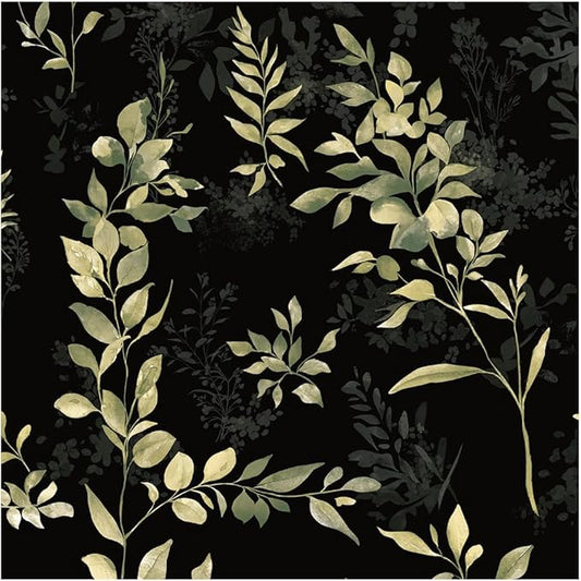 Peel and Stick Wallpaper Boho Leaf Removable Wallpaper Black Textured Renter Friendly for Bathroom Botanical Floral Self Adhesive Contact Paper for Cabinet Countertop 17.5 x 118 in