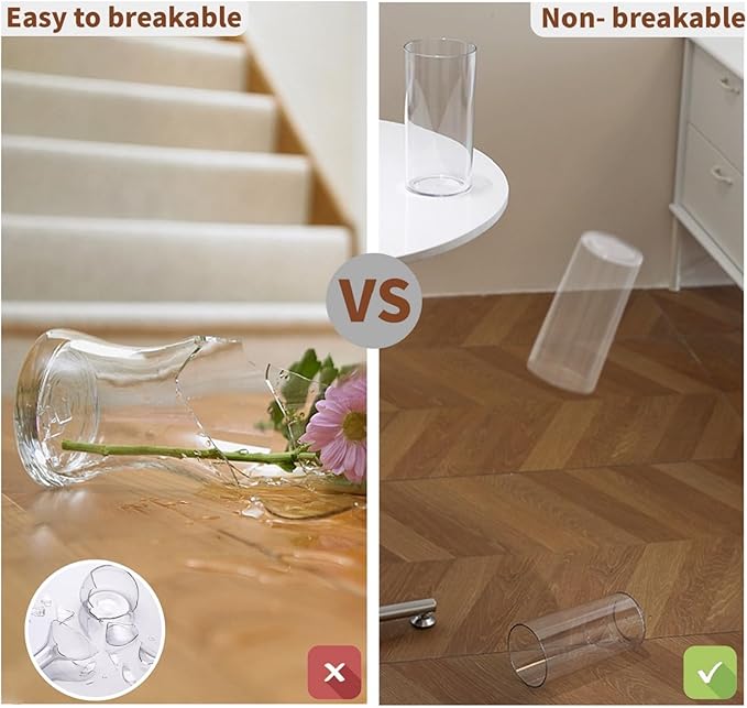 Clear Flower Vase, Non-breakable Vases, 4" W x 16" H, Acrylic Vase, Aesthetic Room Decor Cylindrical Modern Flower Vases for Table Centerpiece, Home Decor, Women Floral Arrangement Gift
