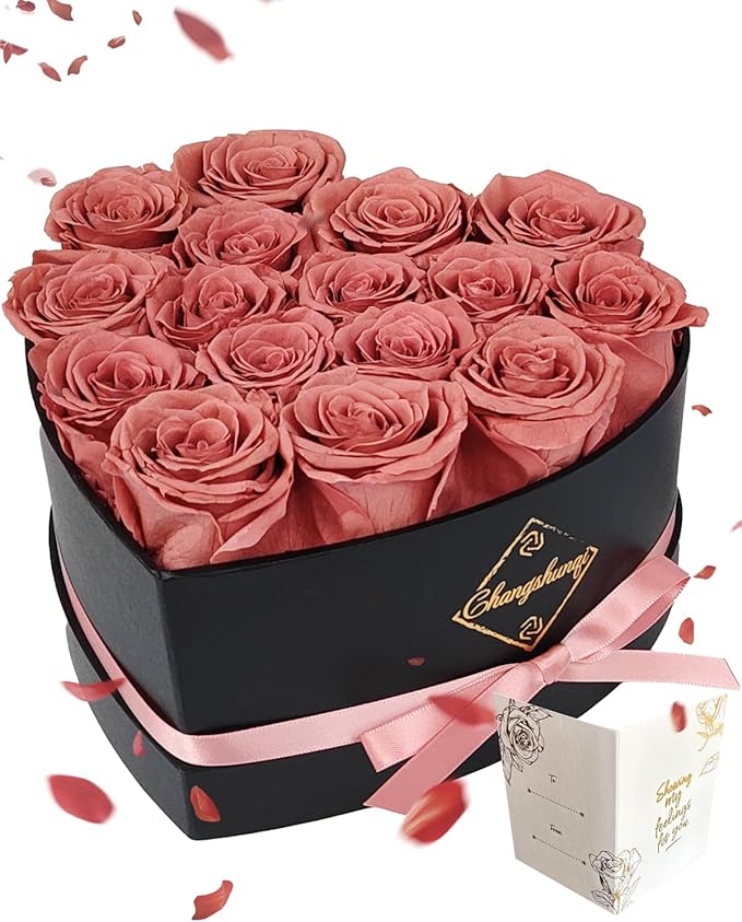 16 Flowers Forever Preserved Roses in Heart Box, Preserved Flowers Womens Birthday Gifts for Women Mothers Rose Gift for Her Romantic Eternal Real Rose for Women Mom Wife
