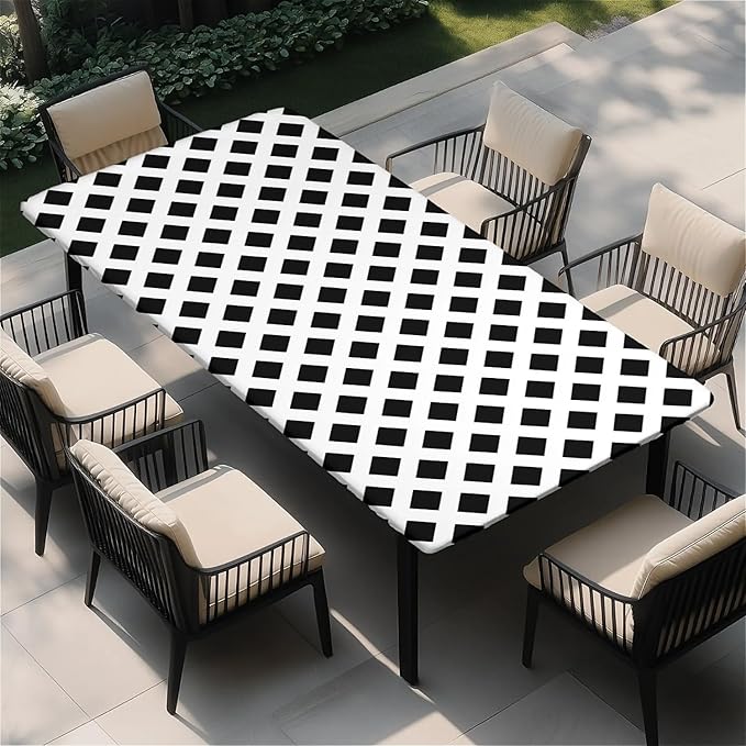 Rectangle Table Cloth Cover Waterproof Elastic Fitted Polyester Fitted Tablecloths for 4 Foot Tables for Indoor,Picnic, Camping, Outdoor （48" x 30"，Diamond Geometry）