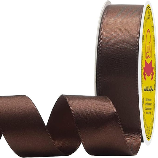 Double Face Brown Satin Ribbon 7/8 inch X 25 Yards Polyester Brown Ribbon for Gift Wrapping Very Suitable for Weddings Party Invitation Decorations and More