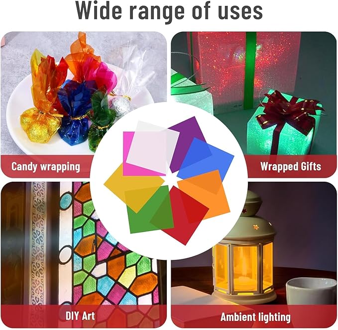 BetterJonny 240 Pcs Cellophane Sheets, 19X19cm Transparent Colored Cellophane Wrap Treat Candy Small Gifts Wrapping Colorful Plastic Sheets for DIY Arts Crafts Decorations（8-Colors