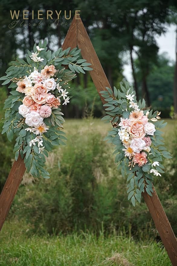 Artificial Wedding Arch Flowers Kit(Pack of 2) for Wedding Arch, Bridal Shower, Ceremony and Reception Backdrop Decoration (Coral Pink)