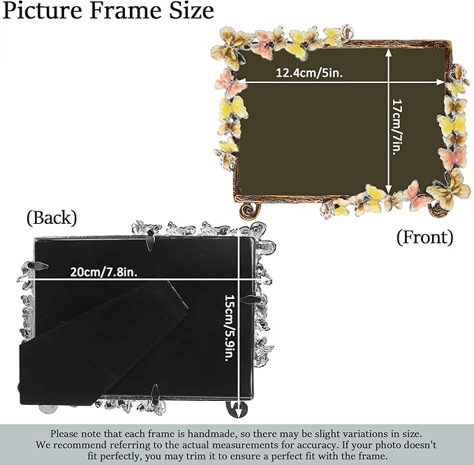 5x7 Picture Frame Butterfly Vintage Decor Ornate Antique Unique Photo Frames with Glass Front, Art Decor Tabletop Display, Gifts Ideas for Mom on Velentines Day, Horizontally