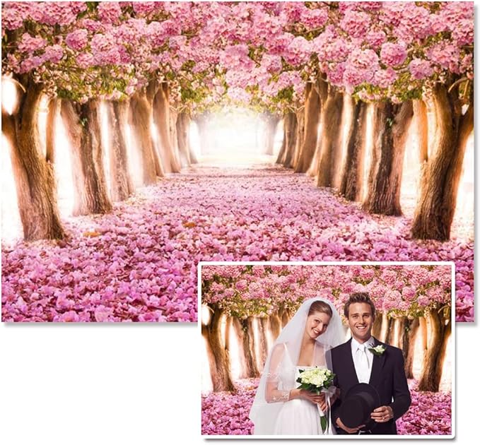 AOFOTO 7x5ft Spring Cherry Blossom Backdrop Sweet Pink Flowers Tree Floral Petal Boulevard Photography Background Baby Shower Photo Studio Props Girl Infant Adult Artistic Portrait Vinyl Wallpaper