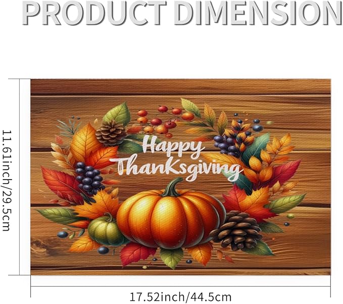 Thanksgiving Pumpkin Holiday Rainbow Placemats Set of 6 PVC Vinyl Non Slip Table Mats Heat Resistant Place Mats Washable Wipeable Dining Table Mat for Kitchen Party Indoor Outdoor Decorative Gift