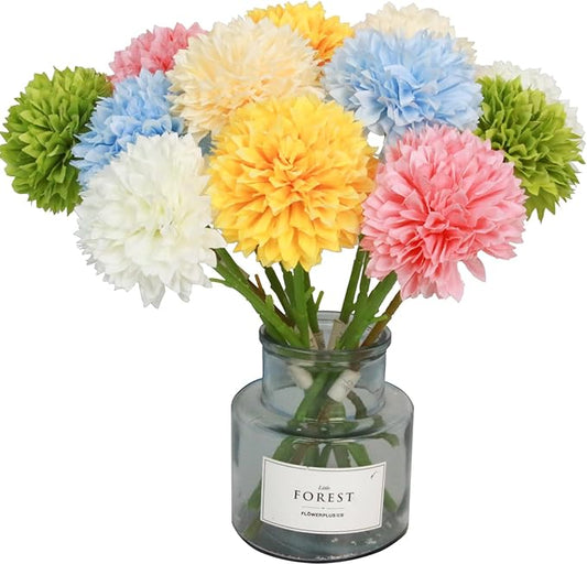 Tinsow 12 pcs Artificial Flowers Easter Faux Ball Chrysanthemum Bouquet Flowers Wedding Bouquet for Spring Home Garden Party Wedding Decoration (Mixed Color)
