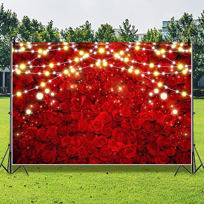 Leowefowa 15x8ft Red Rose Photo Backdrop Romantic Rose Floral Wall Background for Lover Sweet Valentine's Day Wedding Bridal Shower Mother's Day Sweet Party Banner Decor Photo Supplies Prop