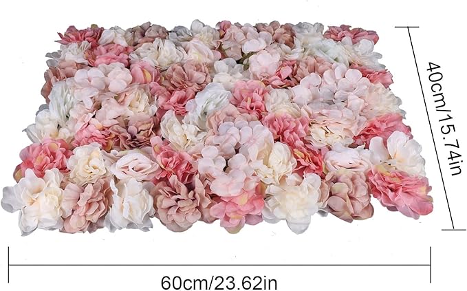 Flower Wall Panels 6pcs 24x15 Inch Artificial Wall Flower Backdrop for Wedding Party Baby Bridal Decor, Hanging Fake Silk Flower Backdrop Wall Decor (6pcs)