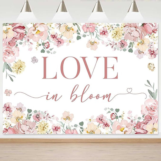 Sensfun Love in Bloom Bridal Shower Decorations Backdrop Rose Pink Wildflower Wedding Shower Background Boho Floral Engagement Banner Wedding Bachelorette Party Decorations Supplies 7x5ft