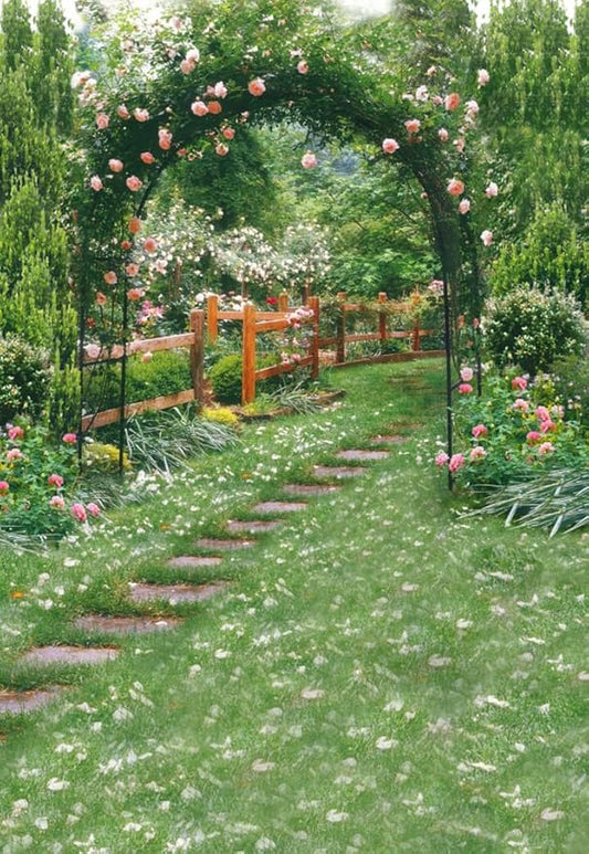 AOFOTO 6x8ft Wedding Arch Flower Photography Backdrop Romantic Garden Footpath Beautiful Spring Pergola Background Lovers Bride Girlfriend Artistic Portrait Photo Studio Props Vinyl Wallpaper Drape