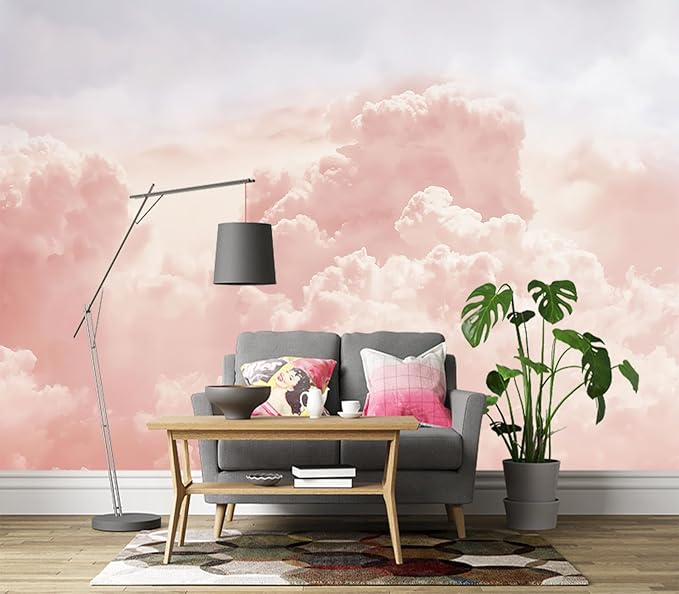 Eierme-Sun and Cloud Background with a Pastel Colored Mural Wallpaper Peel and Stick 137" x 102"