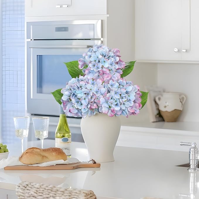 3Pcs Baby Blue Hydrangea Artificial Flowers 19.7 in Real Touch Faux Hydrangea Stems Silk Flowers with Stems Fake Blue Flowers Bouquet for Floral Arrangements Table Centerpieces Wedding Home Decor