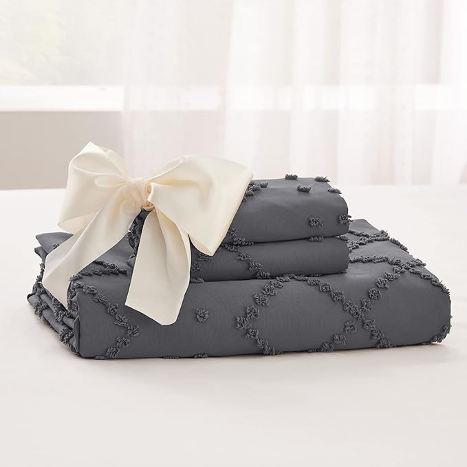 Bedsure Boho Duvet Cover Queen Size - Dark Grey Breathable & Soft Boho Bedding, Machine Washable Comforter Cover for All Seasons, Includes 1 Duvet Cover 90"x90" with 2 Pillow Shams & Zipper Closure