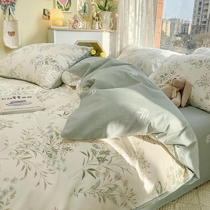 Garden Style Floral Duvet Cover Twin XL 3 Pieces Vintage Cottagecore Bedding Set Soft Cotton Botanical Floral Comforter Cover Chic Flower Leaves Plants Pattern Farmhouse Bedding Set for Girls Women