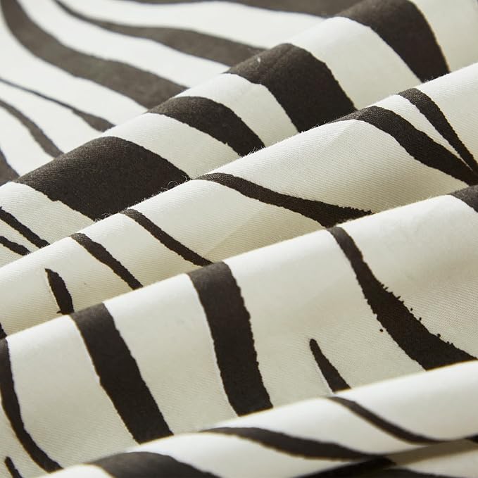 FADFAY Zebra Duvet Cover Queen, 100% Cotton Chocolate and White Animal Print Bedding Set, 3 Pieces with Zipper Closure & Corner Ties