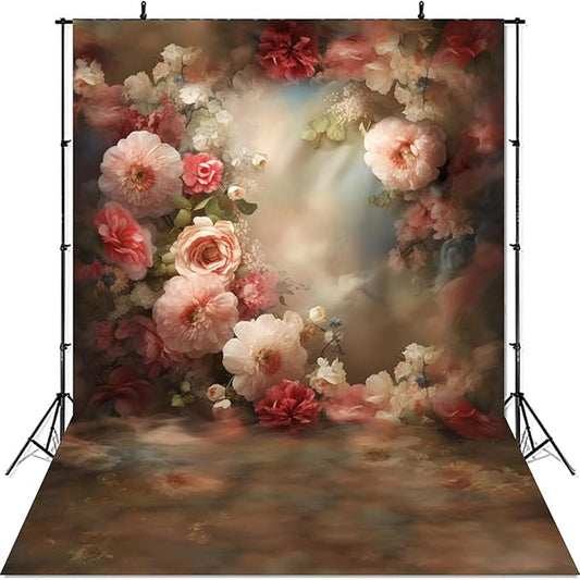 Mocsicka Abstract Floral Backdrop for Photography Retro Brown and Pink Spring Watercolor Painting Floral Background Newborn Baby Shower Pregnancy Photos Portrait Decoration Backdrop