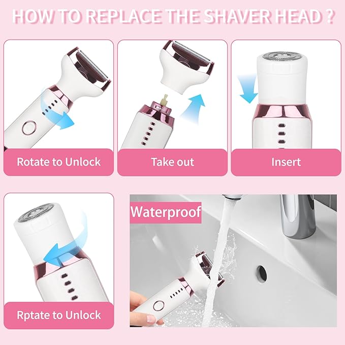 Wet & Dry Electric Razorfor Women Men,4 in 1 Rechargeable Led Display Electric Shaver and Facial Hair Remover,Painless Ladies Body Razors for Nose Face Body Leg Bikini Arm Hair