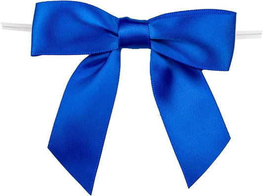 7Rainbows 30pcs Boutique 3.5" Blue Satin Ribbon Twist Tie Bows for Tying Up Packages Gift Wrapping