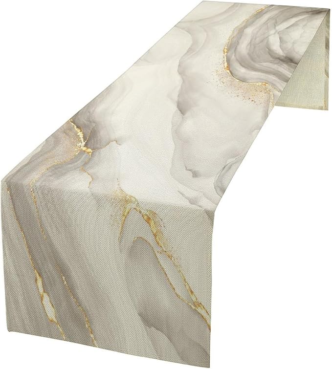 White Grey Marble Table Runner Abstract Modern Luxury Ink Texture Gold Veins Dinner Runner Table Decoration for Home Kitchen Dining Holiday Party 13x108in