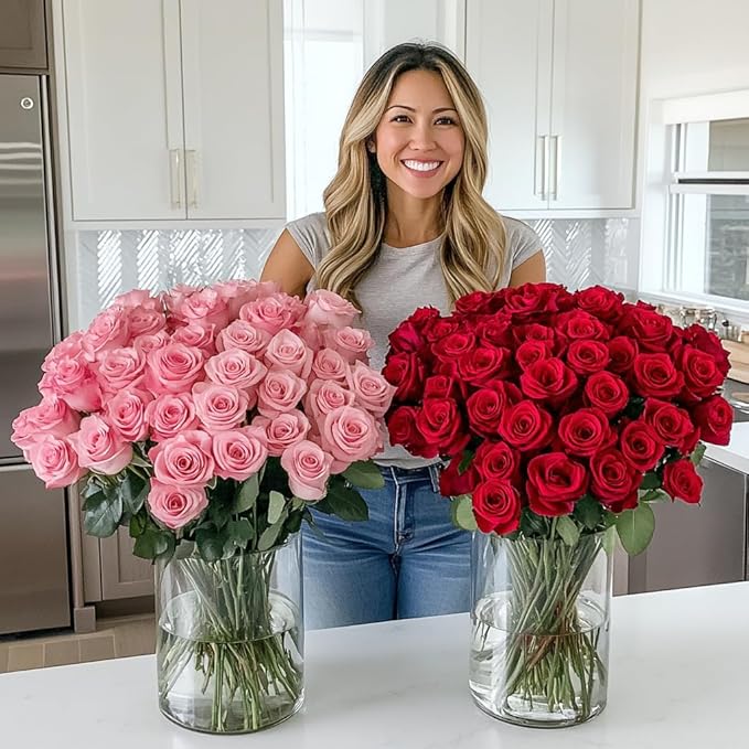 GlobalRose 50 Fresh Cut Assorted Roses Bouquet - Responsibly Sourced Roses Fresh Flowers - Flowers Fresh Bouquet for Wedding, Anniversary, Birthday & Special Occasions (2 Bunches of 25 Stems)