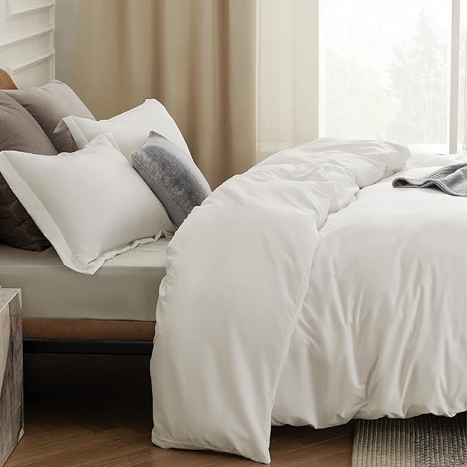 Bedsure Duvet Cover California King Size - Soft Double Brushed Bedding Set for Kids & Adults, Zipper Closure, 3 Pieces, Includes 1 Duvet Cover (104"x98") & 2 Pillow Shams, NO Comforter, Ivory White