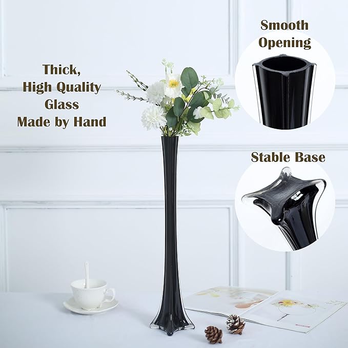 Craft And Party, Pack of 12, Eiffel Tower Vases Centerpiece for Flower, Wedding, Decoration. (16", Black)