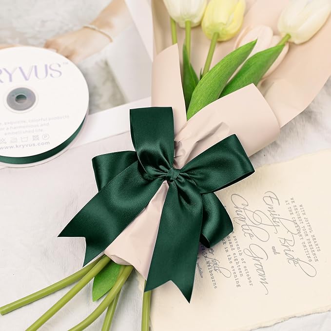 Hunter Green Satin Ribbon, Double Faced 1-1/2 Inch X 50 Yards Hunter Green Ribbon, Premium Satin Ribbon for Gift Wrapping, Crafts, Hair Bow Making, Sewing, Flower Bouquet, Wedding Party Decor