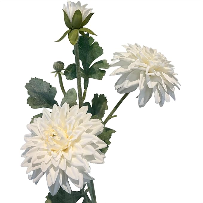 Dahlia Artificial Flowers, 23 inch White Silk Flowers with 6 Heads, Realistic Faux Floral Stems for Wedding Centerpieces and Home Decor